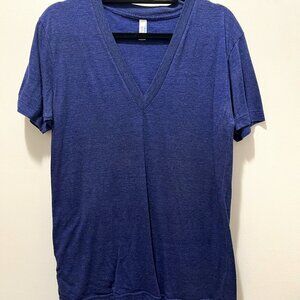 American Apparel "The Track Shirt" Vintage Indie Sleaze V-Neck in Navy Blue - M
